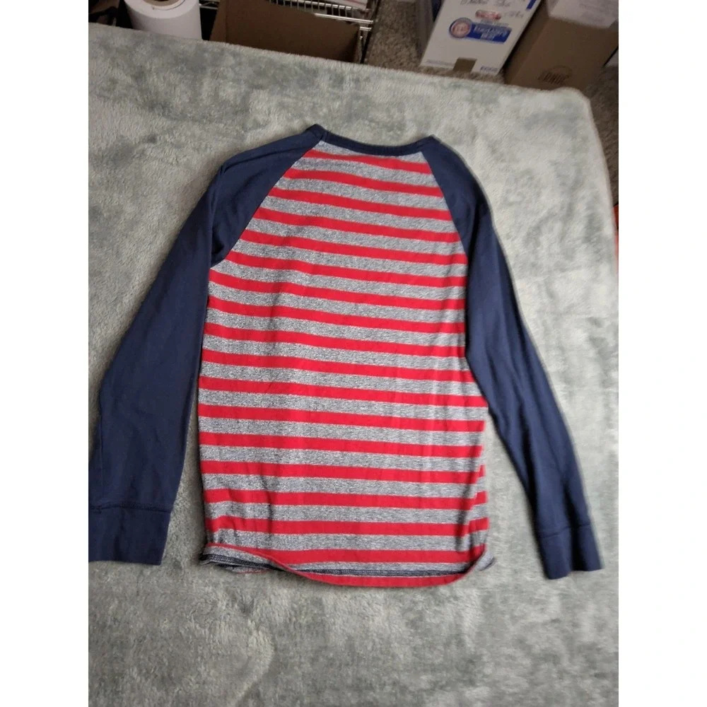 The Childrens Place Boys Blue Red Gray Stripe Long Sleeve Thermal Shirt‎ Large